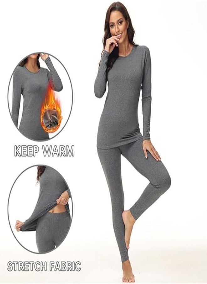 GUDOO - Thermal Underwear Sets High Stretch Moisture Wicking Ultra Soft Base Layer with Seamless Design Winter Top and Bottom Sets Thermal Underwear for Women Long Johns Womens Scoop Neck Long Sleeve  L - Image 1