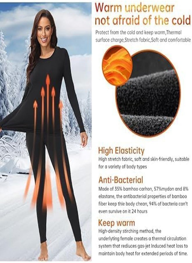 GUDOO - Thermal Underwear Sets High Stretch Moisture Wicking Ultra Soft Base Layer with Seamless Design Winter Top and Bottom Sets Thermal Underwear for Women Long Johns Womens Scoop Neck Long Sleeve  L - Image 1