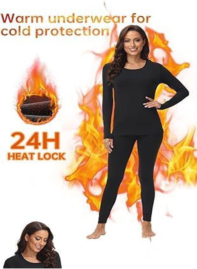 GUDOO - Thermal Underwear Sets High Stretch Moisture Wicking Ultra Soft Base Layer with Seamless Design Winter Top and Bottom Sets Thermal Underwear for Women Long Johns Womens Scoop Neck Long Sleeve  L - Image 1