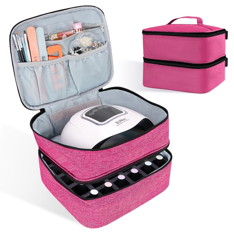 ALSLEA Nail Polish Organizer Holds 30 Bottles 15ml 05 floz Doublelayer Gel Nail Polish Kit Case Nail Holder for Nail Lamp Portable Nail Organizer and Storage for Nail Supplies Rose - Image 2