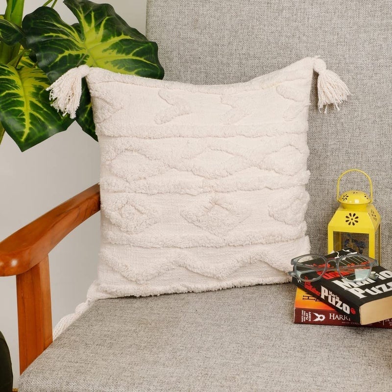 pepme pepme Tufted Cushion Cover Arrow Diamond Wave 16x16 OffWhite  - Image 1