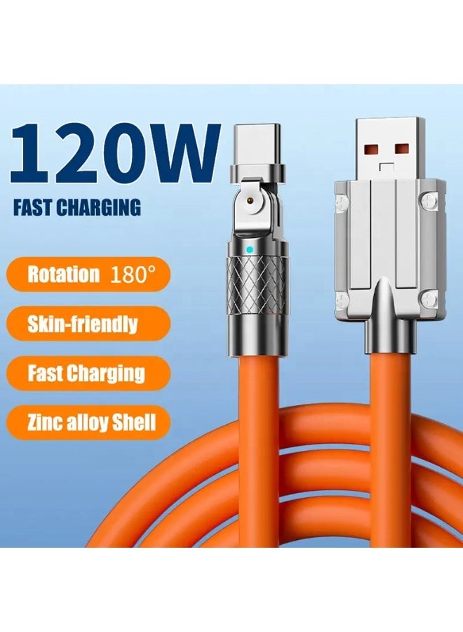 كابل شحن سريع USB إلى USB-C بزاوية 180 درجة، رأس يمين، شحن فائق السرعة، 2 متر، مثالي للهواتف المحمولة، نقل بيانات، لعب الألعاب أثناء الشحن - Image 1