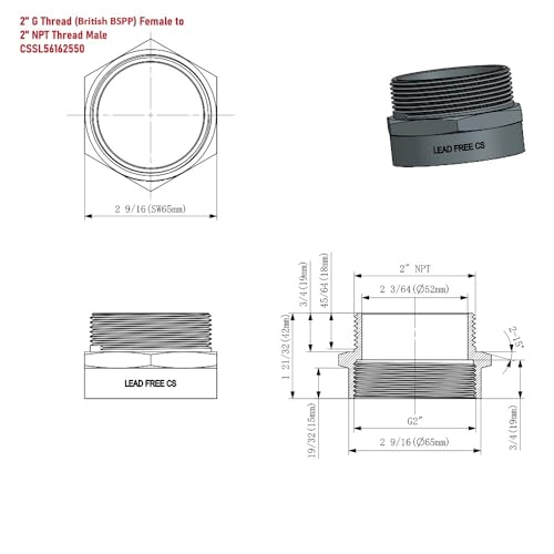 Cascada Showers G Thread British BSPP Female to NPT Thread Male Pipe Fitting Adapter LeadFree 2 x 2 - Image 3