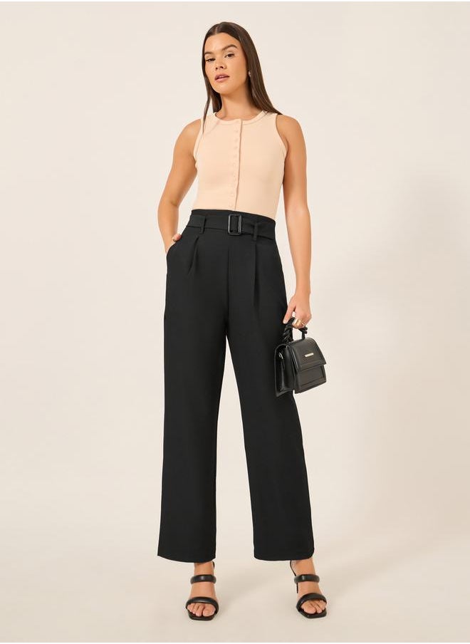 Styli High Rise Tapered Fit Belted Pants  - Image 1