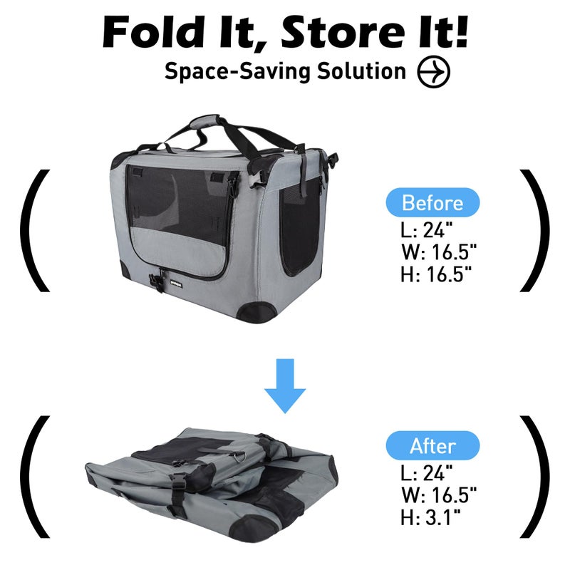 Prutapet Large Cat Carrier 24"x16.5"x16.5" Portable Dog Crate for Small Medium Dogs Collapsible Traveling Pet Crate with Collapsible Bowl - Image 5