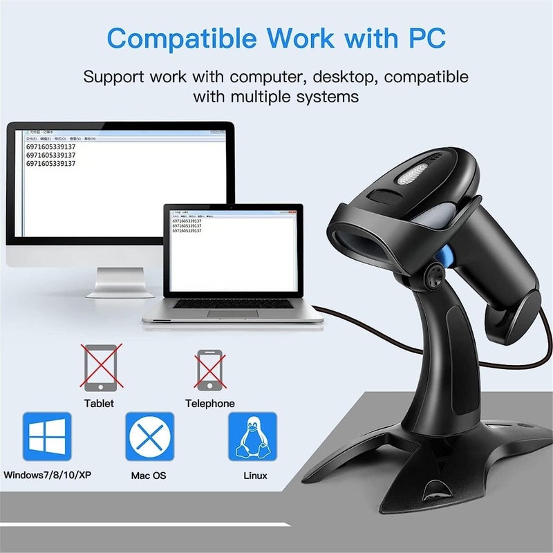 Barcode Scanner Bar Code Scanner Wireless 1D 2D Barcode Scanner 2.4G Wireless & USB Wired Cordless Rechargeable Scan for Supermarket, Convenience Store, Warehouse (Color : Black, Size : USB wi - Image 2