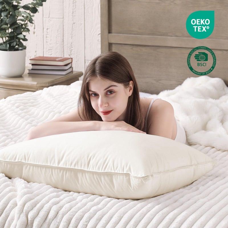 puredownÂ® Goose Feather Down Pillows, 100% Organic Cotton Cover, Luxury Hotel Collection Bed Pillows for Sleeping Set of 2, King Size - Image 5