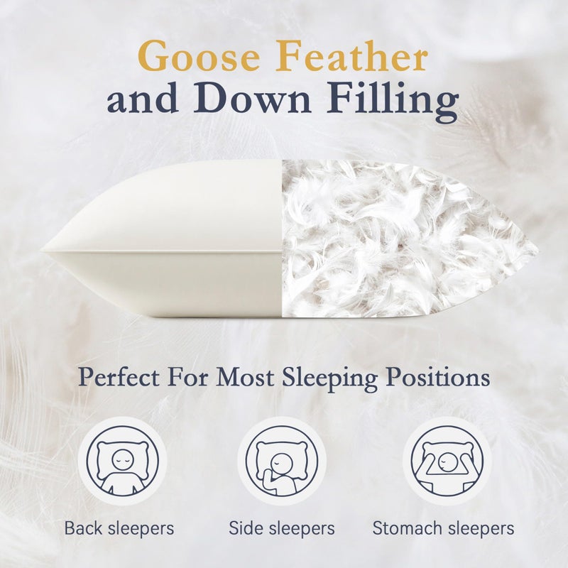 puredownÂ® Goose Feather Down Pillows, 100% Organic Cotton Cover, Luxury Hotel Collection Bed Pillows for Sleeping Set of 2, King Size - Image 2