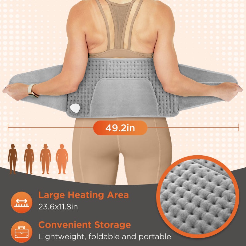 GroveMade Heating Belt, Electric Heating Waist Belt with Pocket, Fast 3-Second Heating Belt, 4 Timer Settings, 10 Temperature Levels (38-60°C), Adjustable Waist Support Belt for Back Pain Relief, Abdominal Warm Therapy, for Home and Office Use - Image 4