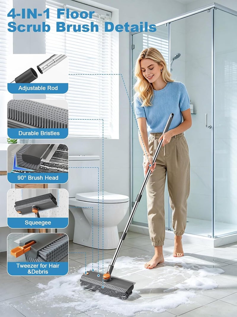 CTMAST Floor Scrub Brush with Long Handle, 4 in 1 Shower Scrubber with Floor Squeegee and Heavy-Duty Stiff Bristle Push Broom for Cleaning Shower Bathroom Patio Pool Kitchen Wall Deck Tile Garage - Image 3