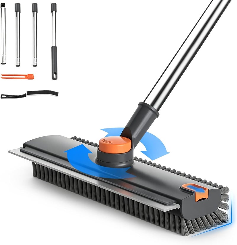 CTMAST Floor Scrub Brush with Long Handle, 4 in 1 Shower Scrubber with Floor Squeegee and Heavy-Duty Stiff Bristle Push Broom for Cleaning Shower Bathroom Patio Pool Kitchen Wall Deck Tile Garage - Image 1