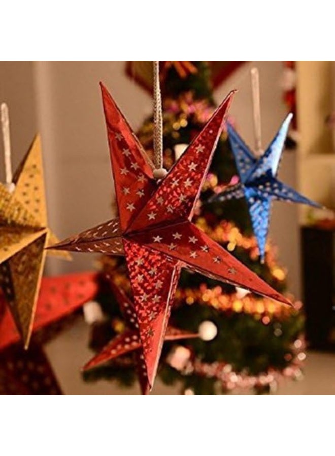 FAM 3-Piece Paper Stars – Star Lantern Hanging – Christmas Tree Stars – 45cm Five Pointed Multicolor Stars – Christmas Star Decorations - Image 1
