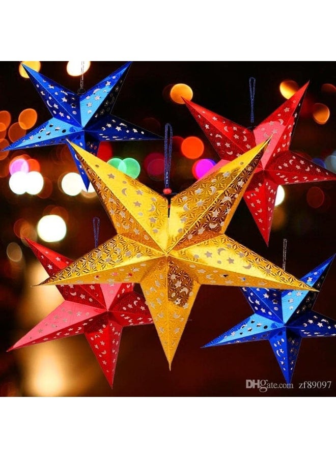 FAM 3-Piece Paper Stars – Star Lantern Hanging – Christmas Tree Stars – 45cm Five Pointed Multicolor Stars – Christmas Star Decorations - Image 3