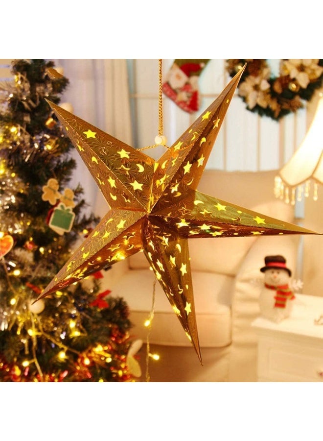 FAM 3-Piece Paper Stars – Star Lantern Hanging – Christmas Tree Stars – 45cm Five Pointed Multicolor Stars – Christmas Star Decorations - Image 4