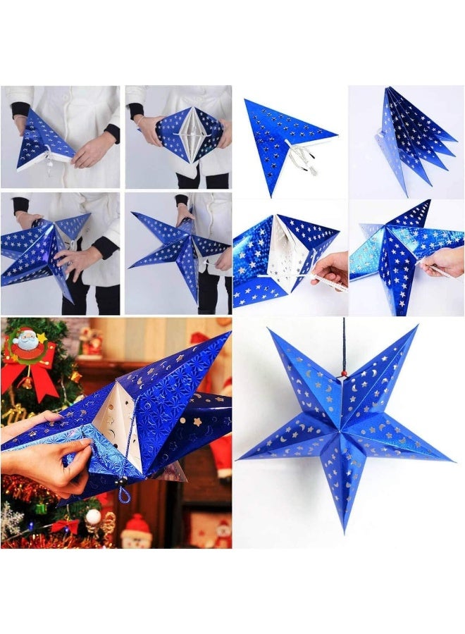 FAM 3-Piece Paper Stars – Star Lantern Hanging – Christmas Tree Stars – 45cm Five Pointed Multicolor Stars – Christmas Star Decorations - Image 2