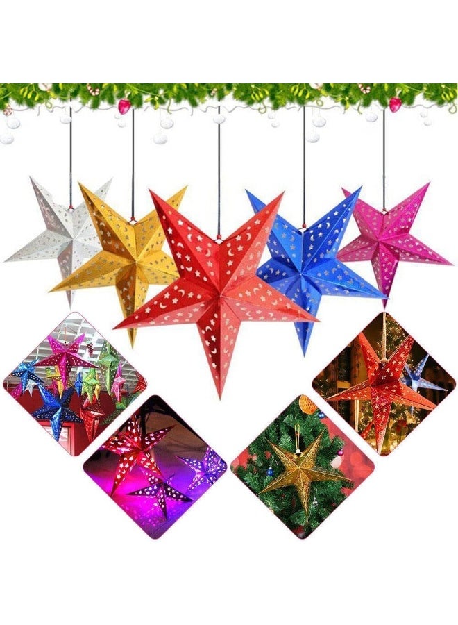 FAM 3-Piece Paper Stars – Star Lantern Hanging – Christmas Tree Stars – 45cm Five Pointed Multicolor Stars – Christmas Star Decorations - Image 5