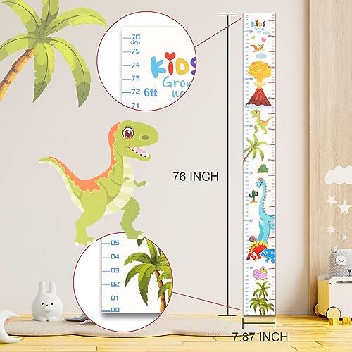 Eichzer Baby Height Growth Chart, Premium Handing Ruler Home Nursery Wall Decor for Kids, 76" x 8" Growth Tracker for Children Height Record, Boys & Girls Playroom Decoration Sticker (Dinosaur) - Image 2