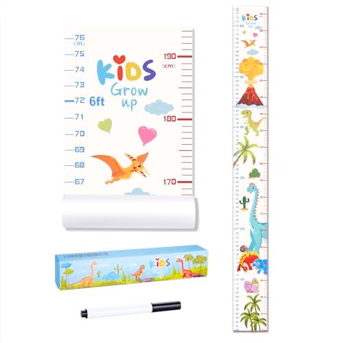 Eichzer Baby Height Growth Chart, Premium Handing Ruler Home Nursery Wall Decor for Kids, 76" x 8" Growth Tracker for Children Height Record, Boys & Girls Playroom Decoration Sticker (Dinosaur) - Image 1