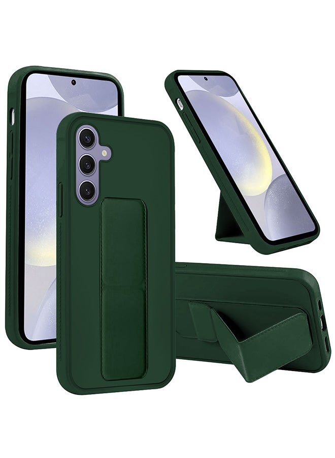 CATANES Samsung Galaxy S24 Plus Case Magnetic Stand and Holder Premium Silicone Vertical and Horizontal Hand Strap Grip Multi Stand Car Mount Kickstand Case Finger Strap Cover Green  - Image 2