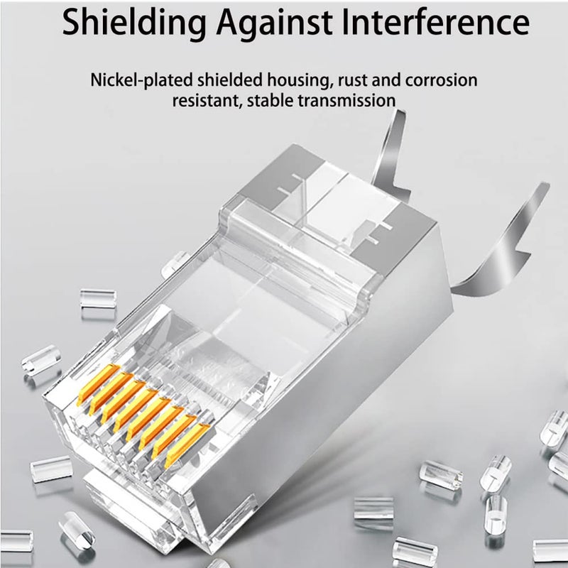 Greluma 20pcs CAT7 End Metal Shielded RJ45 Connectors Modular Connector - FTP 8P8C Network RJ45 Cable Crimp Ethernet Connectors (Wire Hole 1.45mm) - Image 3
