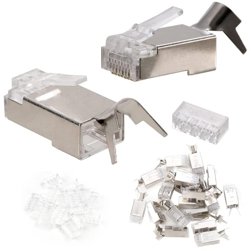 Greluma 20pcs CAT7 End Metal Shielded RJ45 Connectors Modular Connector - FTP 8P8C Network RJ45 Cable Crimp Ethernet Connectors (Wire Hole 1.45mm) - Image 1