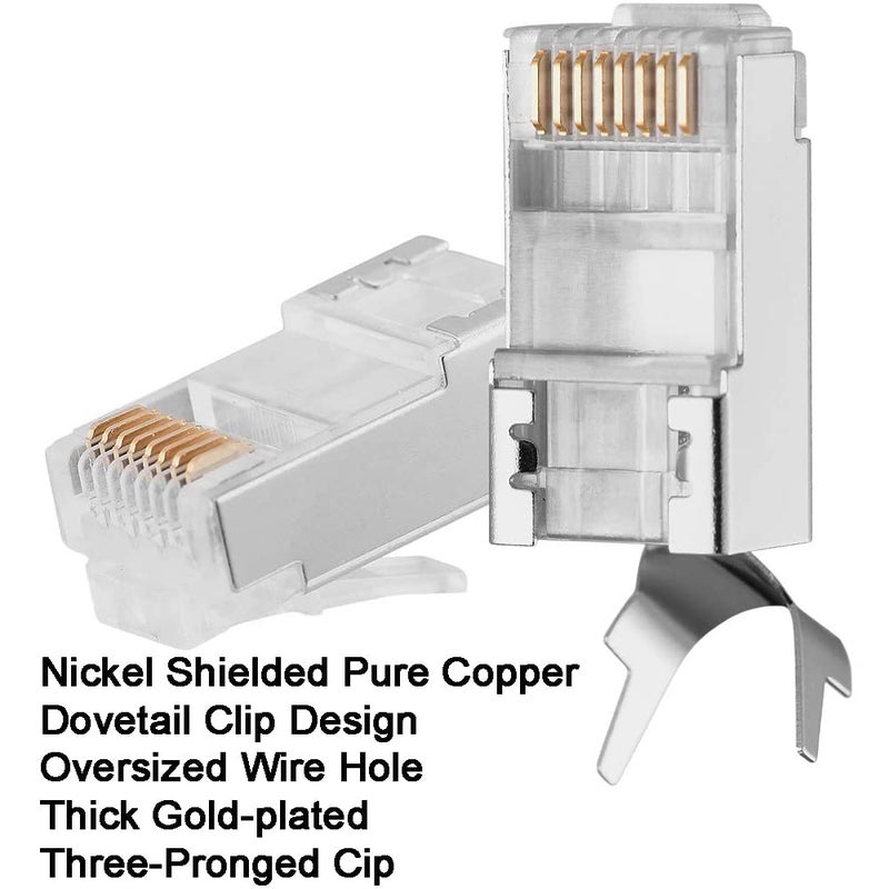 Greluma 20pcs CAT7 End Metal Shielded RJ45 Connectors Modular Connector - FTP 8P8C Network RJ45 Cable Crimp Ethernet Connectors (Wire Hole 1.45mm) - Image 2