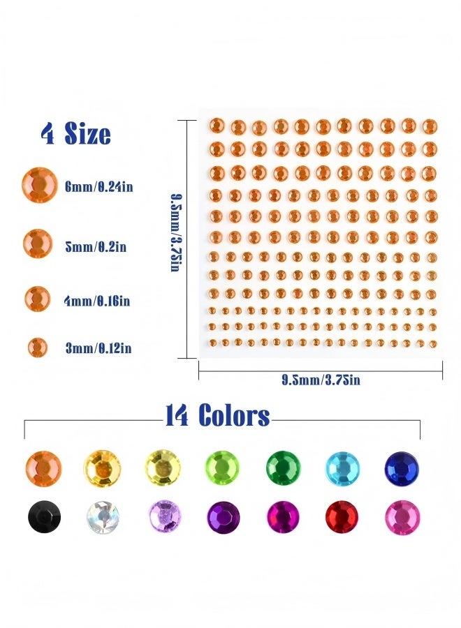 2310 PCS Self Adhesive Rhinestone Gem Stickers For Face Nail Body Makeup Festival,4 Size 14 Sheets Bling Jewels Stickers For DIY Craft Card Decorations (includes a small pair of tweezers - tools) - Image 4