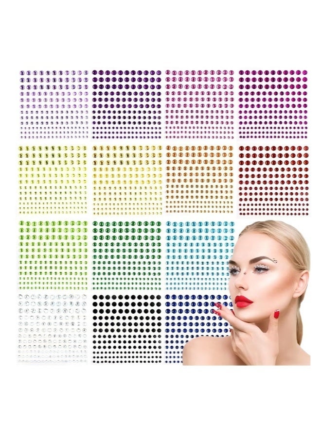 2310 PCS Self Adhesive Rhinestone Gem Stickers For Face Nail Body Makeup Festival,4 Size 14 Sheets Bling Jewels Stickers For DIY Craft Card Decorations (includes a small pair of tweezers - tools) - Image 3