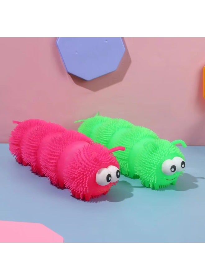 Night Market Push Flash Cartoon Decompression LED Luminous Eye-breaking Fur Ball Vent Decompression Luminous Children's Toys-Specifications:26CM Regular-color Caterpillar  - Image 1