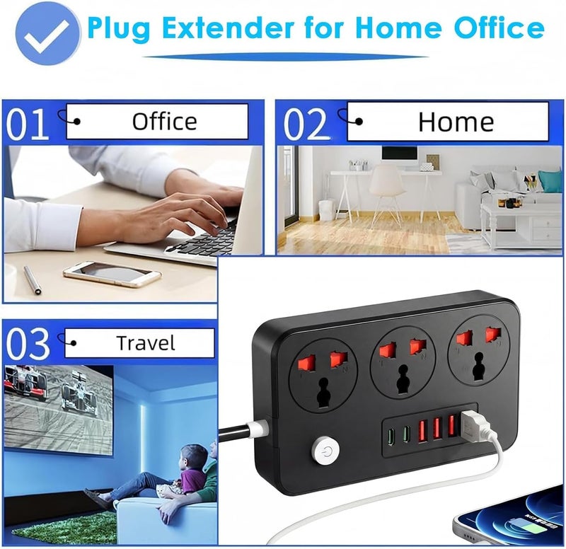 Necomi 9-in-1 Surge Protector Power Board,2500W Power Surge Protector,with 3 Smart Power Sockets,4 USB (3.4A),2 Type-C Port Expansion Sockets,Suitable for Home Offices (5M/Black) - Image 5