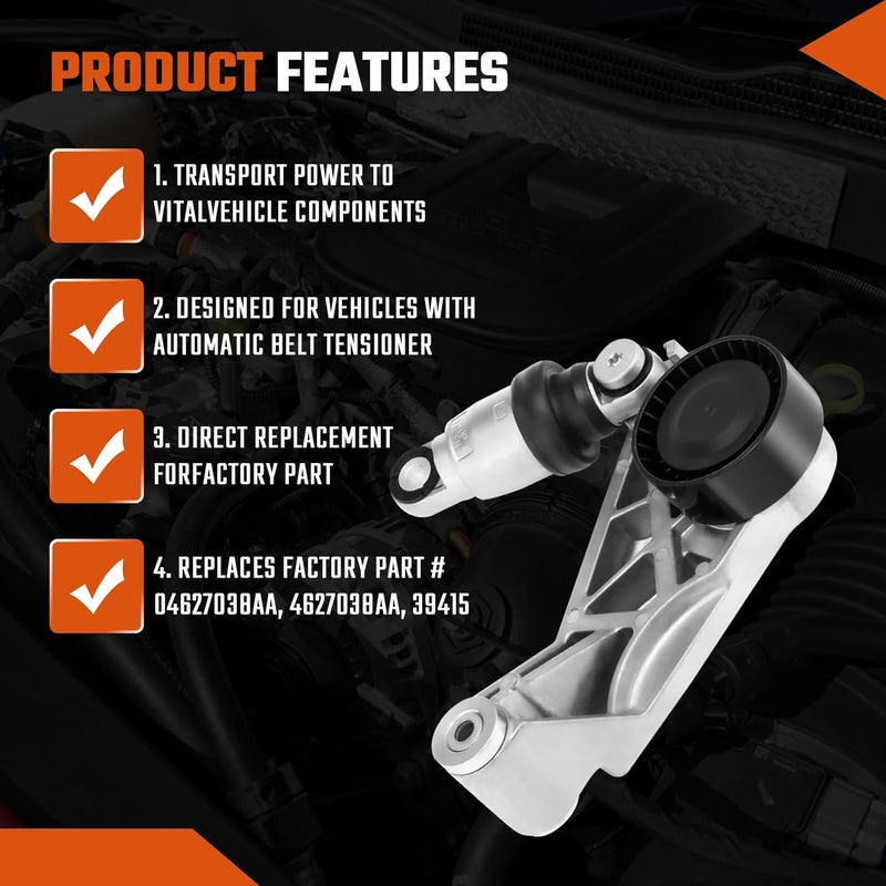 ISINSWIFT 04627038AA Belt Tensioner and Pulley Assembly for Jeep JK Wrangler 2012-2018 V6 3.6L - Image 3