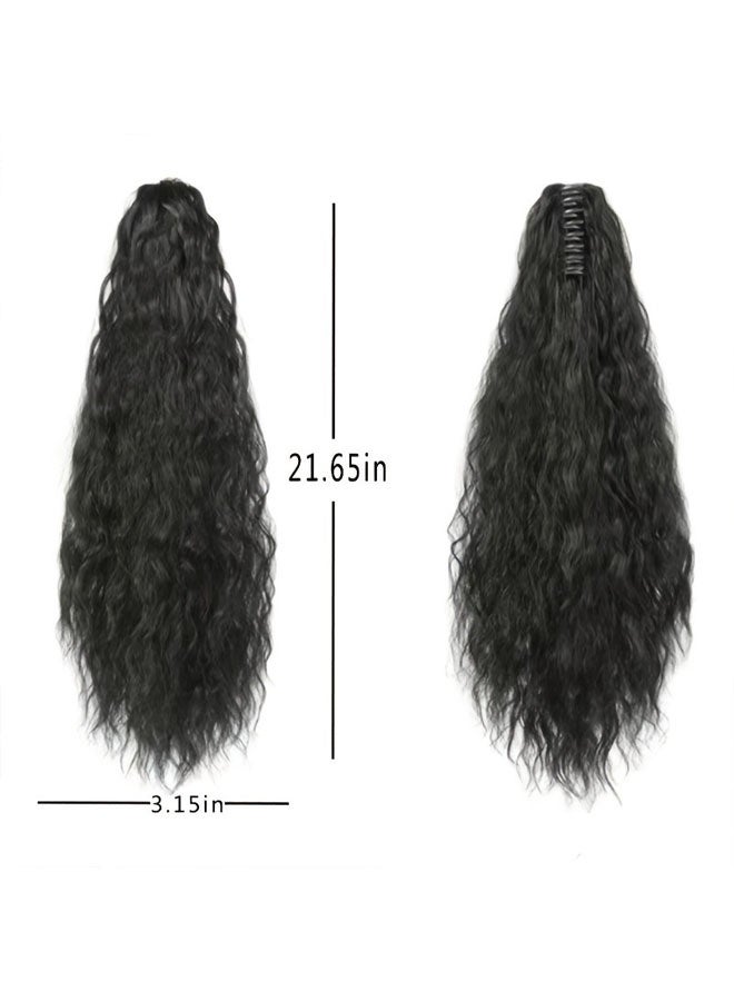 وصلة شعر ذيل حصان مموجة بمشبك، ذيل حصان أسود صناعي مموج، وصلة شعر ذيل حصان طويلة مجعدة للنساء والفتيات (أسود طبيعي) - Image 2