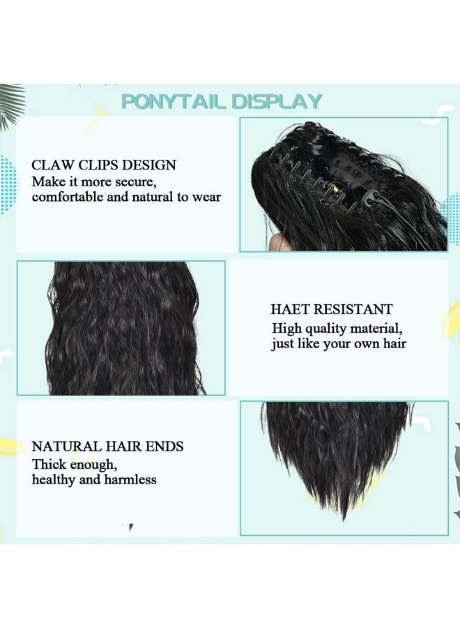 وصلة شعر ذيل حصان مموجة بمشبك، ذيل حصان أسود صناعي مموج، وصلة شعر ذيل حصان طويلة مجعدة للنساء والفتيات (أسود طبيعي) - Image 4