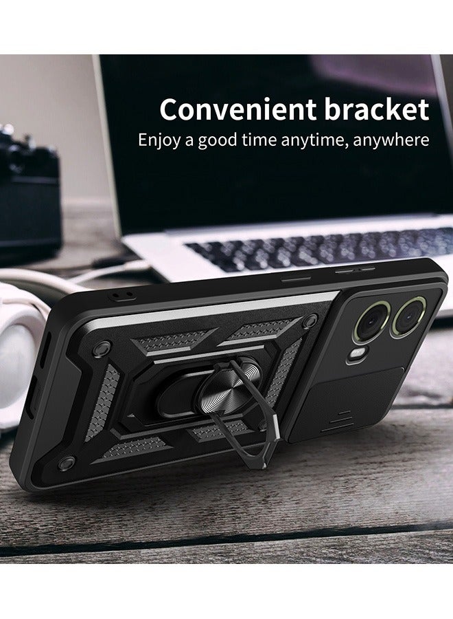Case Compatible with Motorola G85 5G, Ultra Thin Shockproof Armor Cover with Slide Camera Cover and Magnetic Ring Kickstand, PC+TPU Durable Cover (Black) - Image 5