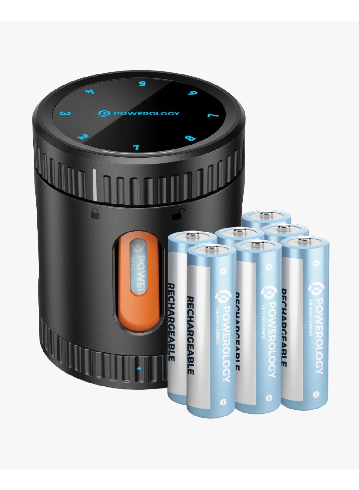 باورولوجي Powerology Neon Battery Charging Case 8-slot Aa Aaa Battery Charger