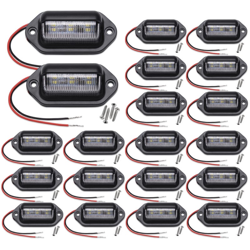 20PCS Xenon White LED License Plate Light 12V24V DC Waterproof 6SMD License Plate Lamp Taillight For Truck SUV Trailer Van RV Boats as Step Courtesy Light DomeCargo Lights or Under Hood Light