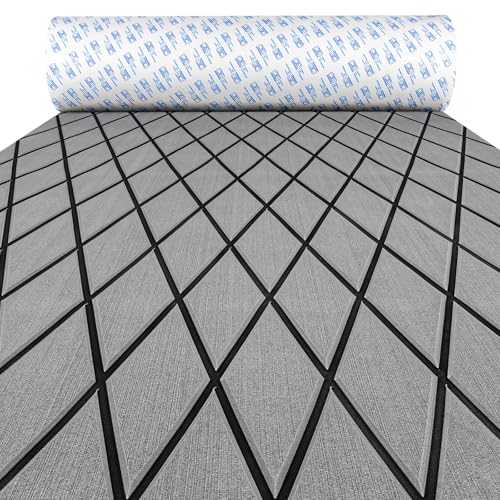 OCEANBROAD Diamond Pattern Boat Flooring Self-Adhesive EVA Foam Marine Decking Non-Slip Sheet for Boats, 96''x23.5'' Gray with Black Lines - Image 1