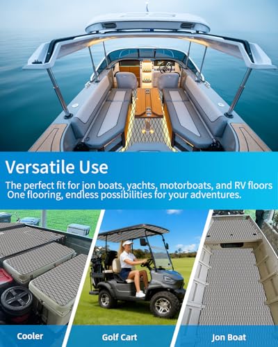 OCEANBROAD Diamond Pattern Boat Flooring Self-Adhesive EVA Foam Marine Decking Non-Slip Sheet for Boats, 96''x23.5'' Gray with Black Lines - Image 5