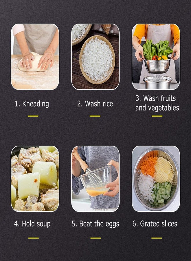 Pilipane Stainless Steel Rice Washing Bowl,Multi?Function 3 In 1 Colanders Basin,Kitchen Grater Set Bowl Grater Strainer for Rice Salad Maker, Multi?Function 3 In 1 Colanders Basin,Stainless StKitchen Gra - Image 4