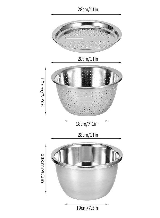 Pilipane Stainless Steel Rice Washing Bowl,Multi?Function 3 In 1 Colanders Basin,Kitchen Grater Set Bowl Grater Strainer for Rice Salad Maker, Multi?Function 3 In 1 Colanders Basin,Stainless StKitchen Gra - Image 2