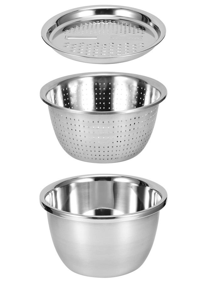 Pilipane Stainless Steel Rice Washing Bowl,Multi?Function 3 In 1 Colanders Basin,Kitchen Grater Set Bowl Grater Strainer for Rice Salad Maker, Multi?Function 3 In 1 Colanders Basin,Stainless StKitchen Gra - Image 1
