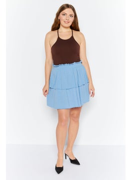 Planet Gold Women Solid Tiered Mini Skirt, Blue  - Image 4