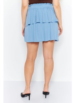 Planet Gold Women Solid Tiered Mini Skirt, Blue  - Image 2