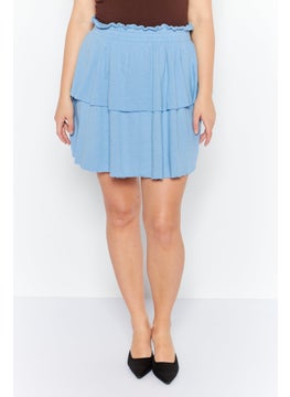 Planet Gold Women Solid Tiered Mini Skirt, Blue  - Image 1