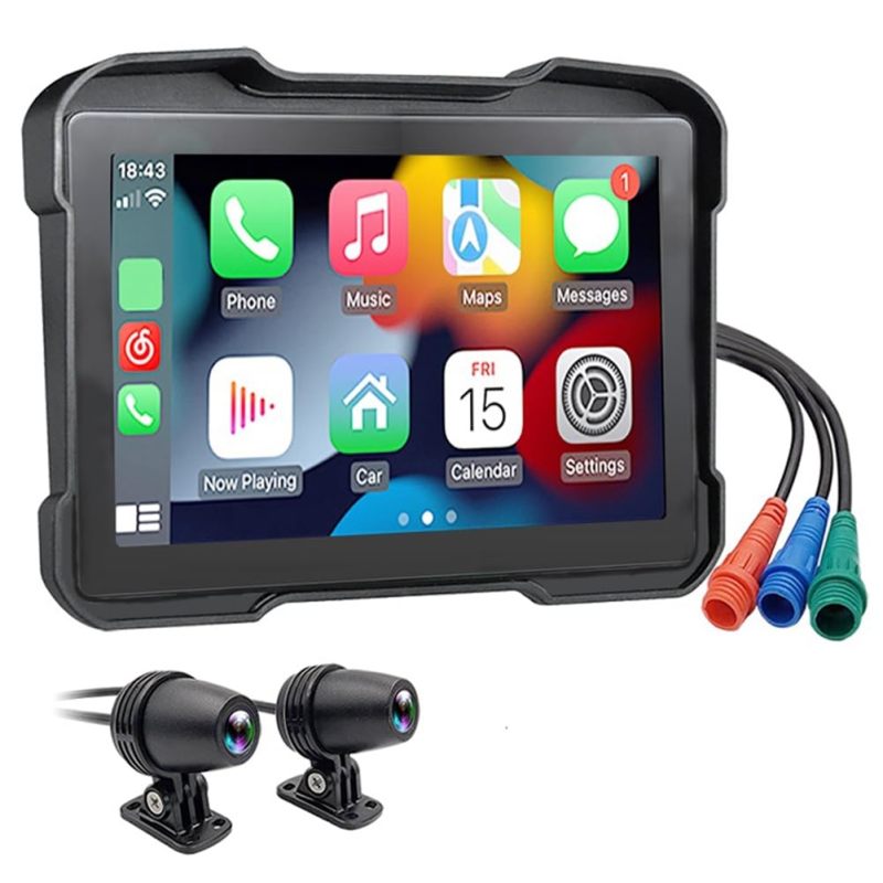 Motorcycle DVR 6.86-Inch 1280 X 480 IP65 Waterproof Touch Screen - Dual AHD Camera Loop Recording Built-In Dual Channel Bluetooth for Wireless CarPlay Android Auto GPS Navigation for Motorcycle Riders - Image 1