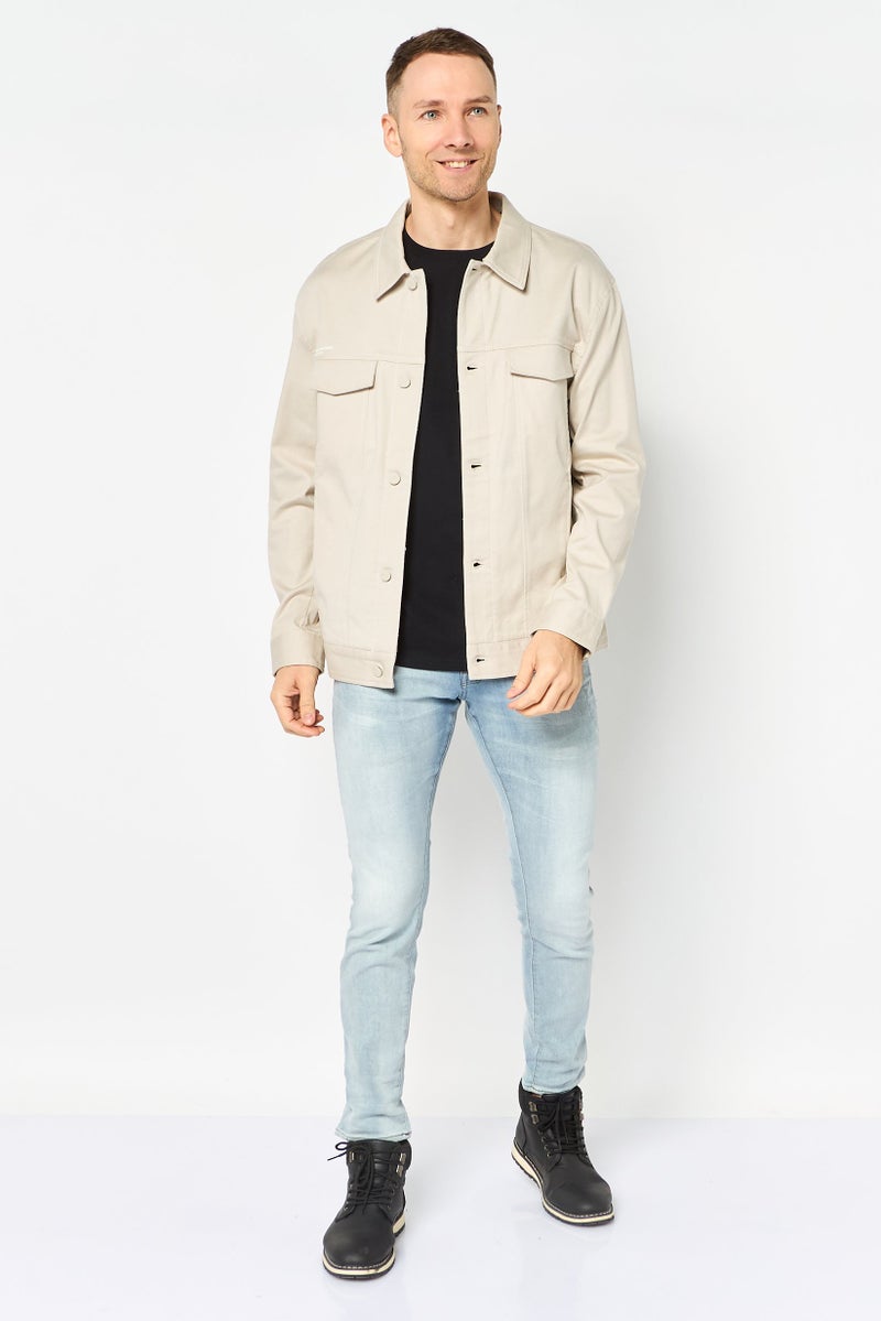 SELECTED Men Washed Denim Jacket, Beige - Image 4