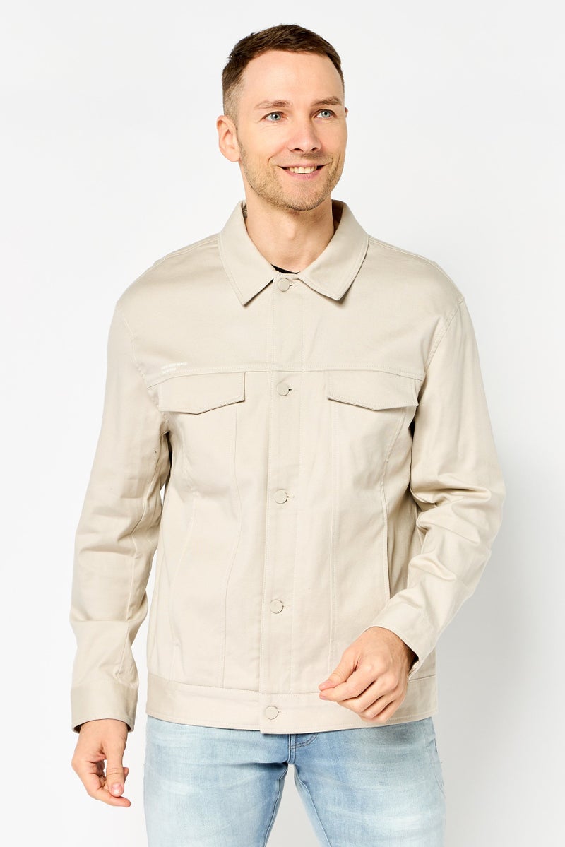 SELECTED Men Washed Denim Jacket, Beige - Image 1