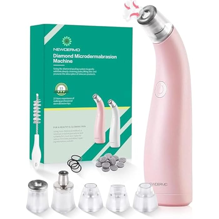 NEWDERMO 2-in-1 Microdermabrasion Machine for Facial, Diamond Microdermabrasion Device USB Rechargeable - Advanced Home Facial Treatment Machine (Pink) - Image 1
