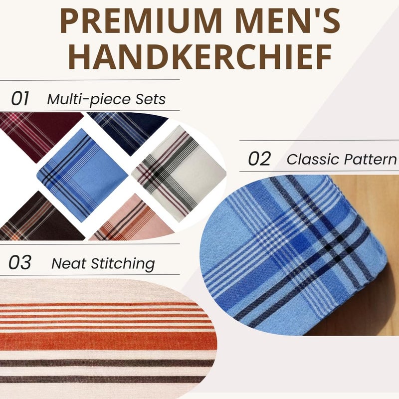 ZGZUN 12 Pack Men's Handkerchiefs Classic Handkerchiefs for Men Pocket Square Assorted Mens Hankies Gents Hankerchieves, 6 Colors - Image 3