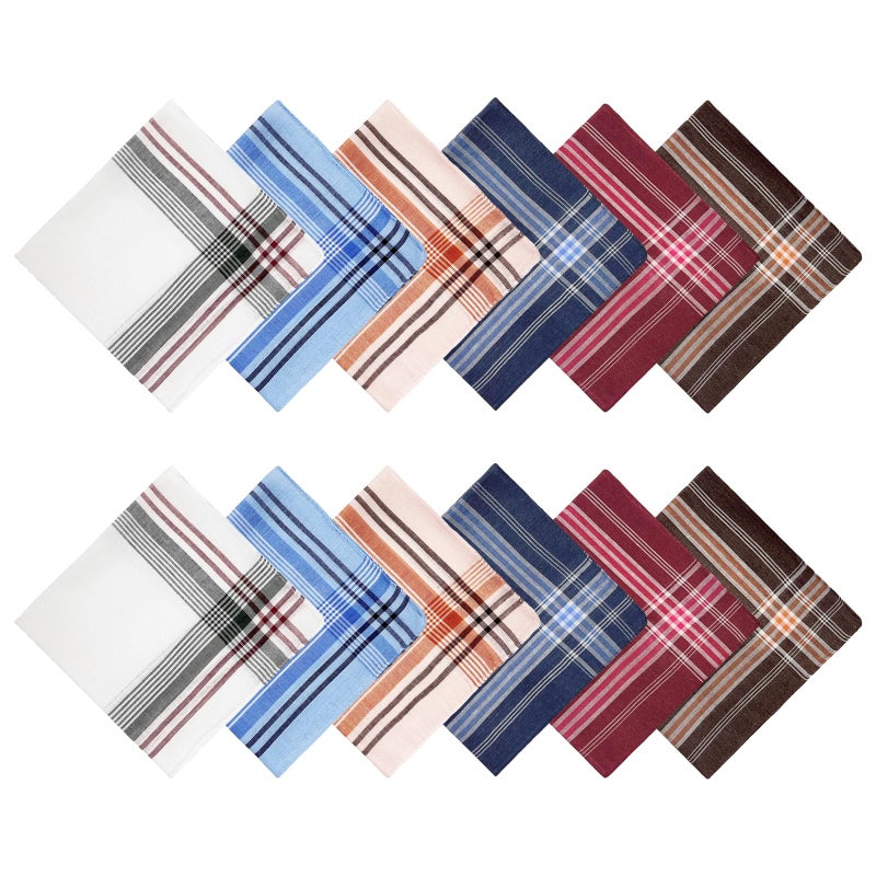 ZGZUN 12 Pack Men's Handkerchiefs Classic Handkerchiefs for Men Pocket Square Assorted Mens Hankies Gents Hankerchieves, 6 Colors - Image 1